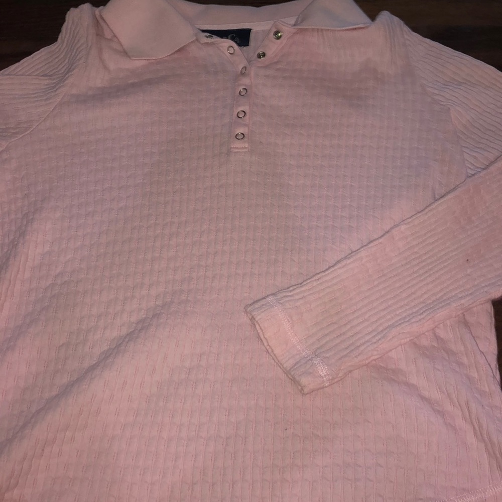 Pink quarter button up long sleeve shirt
